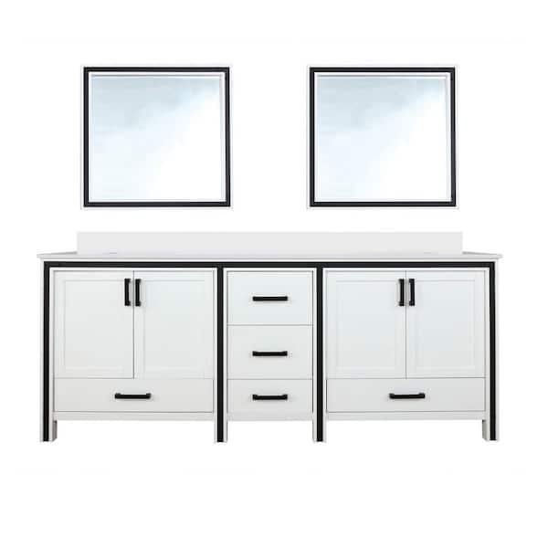 Ziva 84 in W x 22 in D White Double Bath Vanity, Cultured Marble Top and 34 in Mirrors