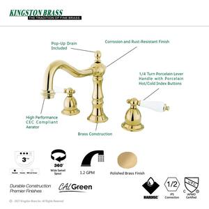 Heritage 8 in. Widespread 2-Handle Bathroom Faucet in Polished Brass
