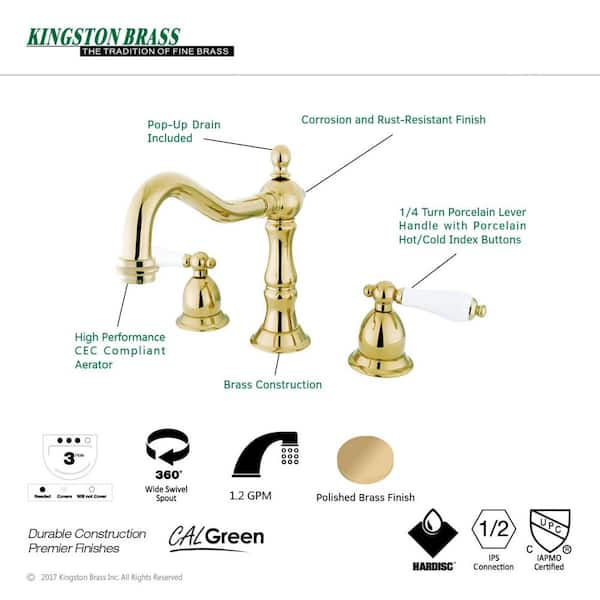 Heritage 8 in. Widespread 2-Handle Bathroom Faucet in Polished Brass