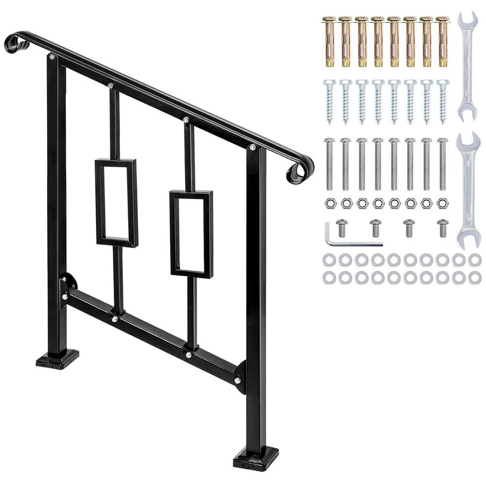 Wrought Iron Outdoor Handrail for 2-3 Steps Black Stair Railing for Concrete or Wooden Stairs, Weatherproof price history on PriceWatchPro