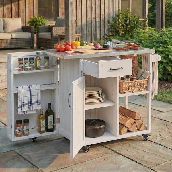 ★ジモティ割あり★  キッチンカウンター ホワイト H81×D42.5×W105 クリーニング済み OJ9103 Homy Casa Rolling Kitchen Island Cart with Wood Top 3 Drawers
