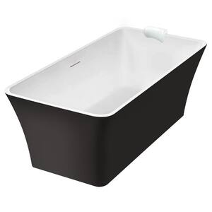 Lily Grande 67 in. x 29.5 in. Soaking Bathtub with Center Drain in Matte Black with Pillow