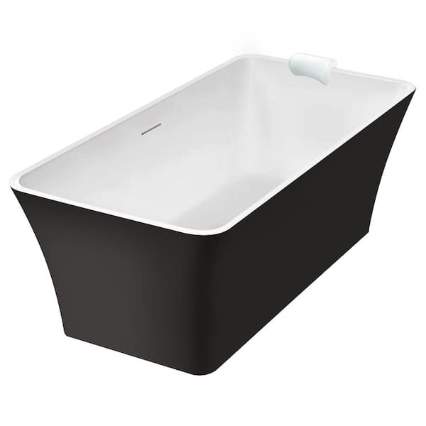 Transolid Lily Grande 67 in. x 29.5 in. Soaking Bathtub with Center Drain in Matte Black with Pillow