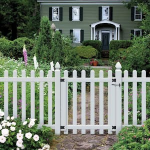 3-1/2 ft. W x 4 ft. H White Vinyl Glendale Spaced Picket Fence Gate with 3 in. Dog Ear Fence Pickets
