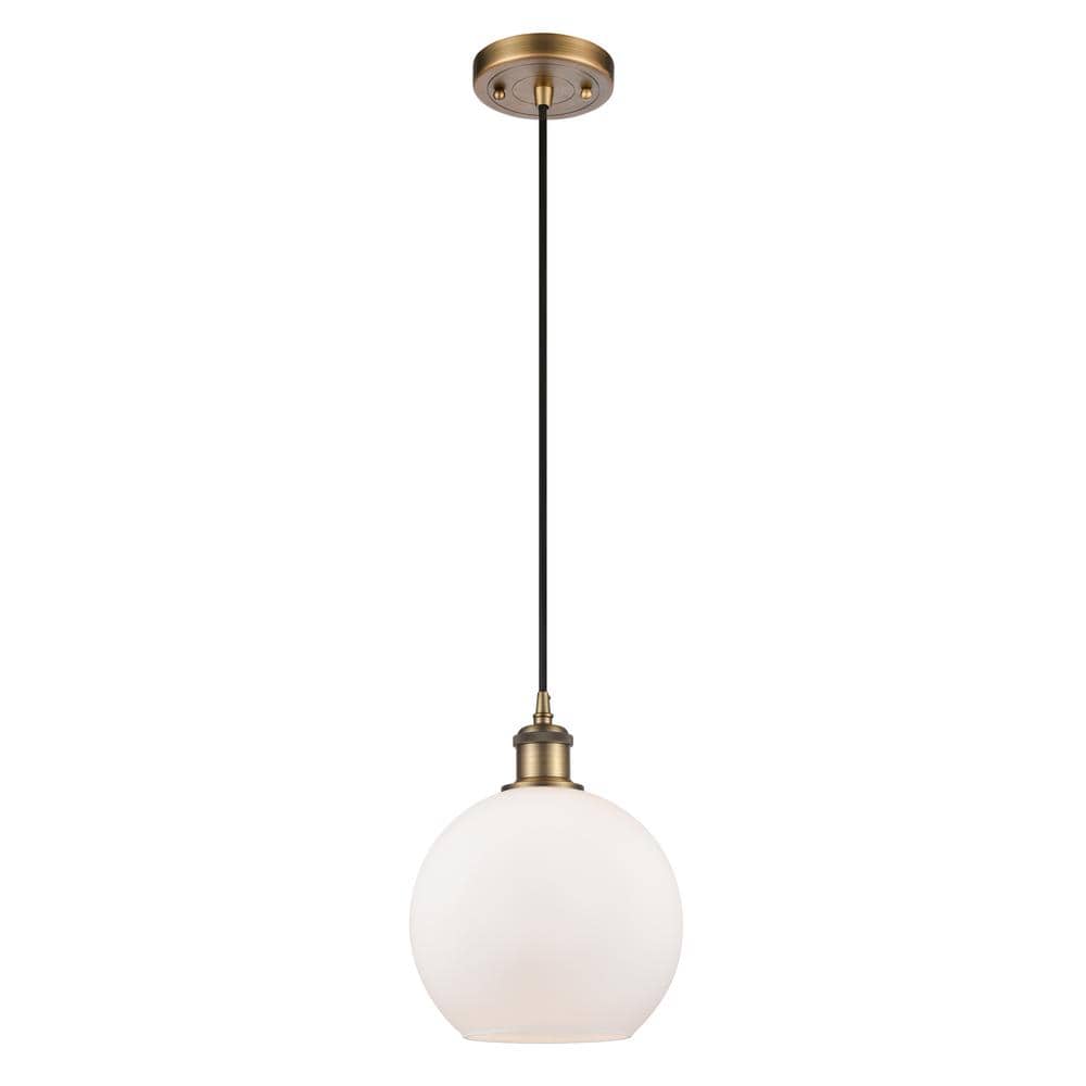 Innovations Athens 1-Light Brushed Brass Shaded Pendant Light with Matte White Glass Shade