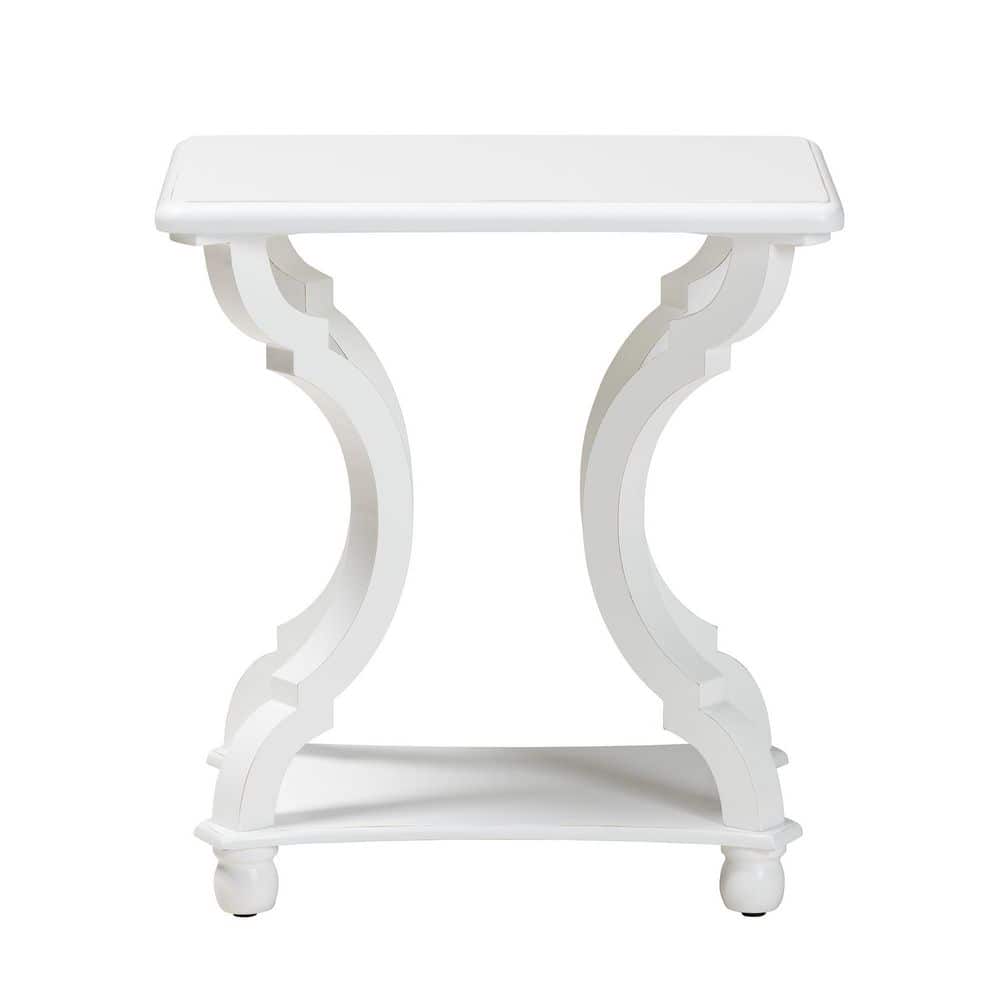 Cianna White Wood Rectangular End Table with Open Shelf