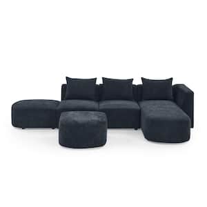 5-Piece Right Face L-Shaped Polyester Modular Sectional Sofa with Ottoman in Black
