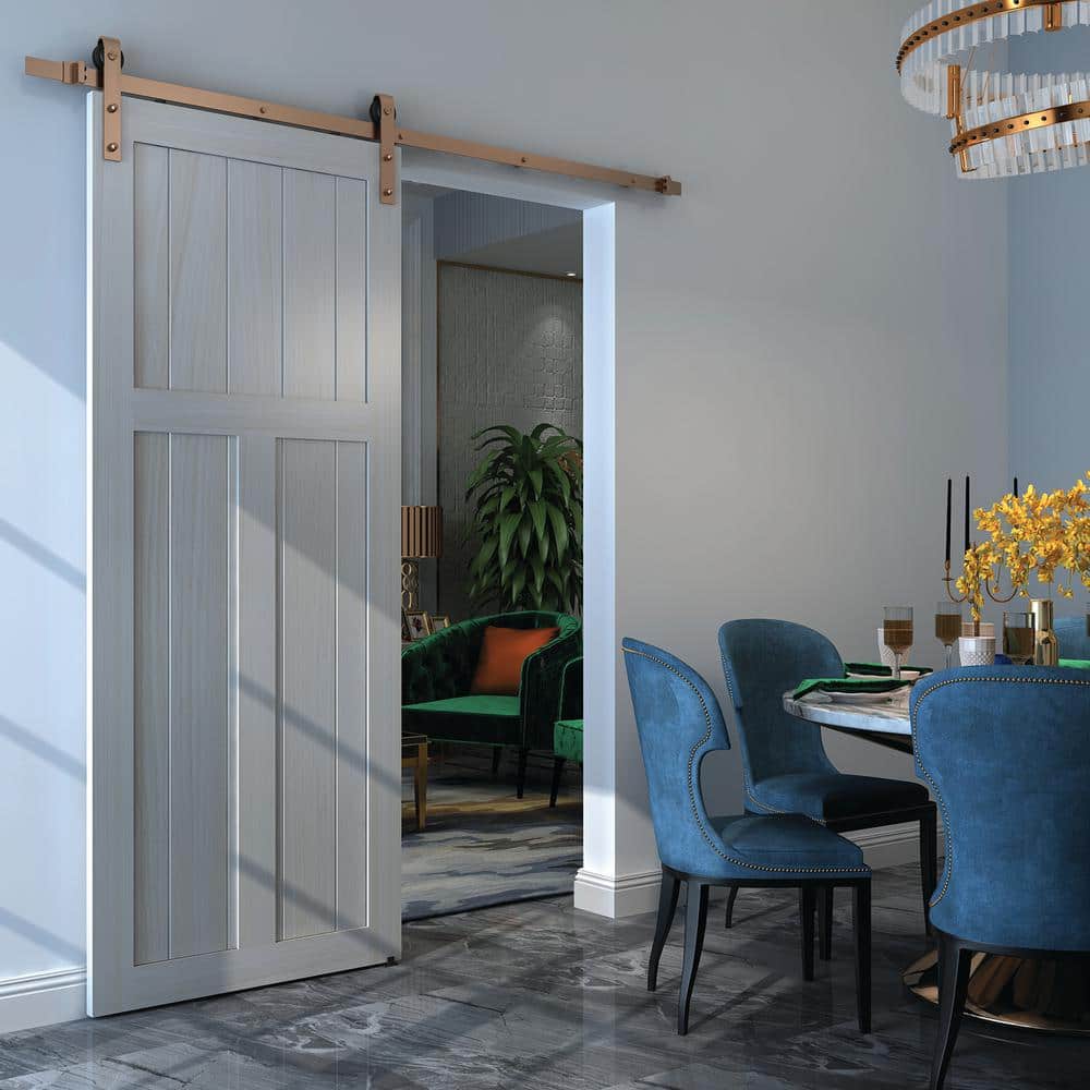 81 in. Brushed Copper Steel Barn Door Hardware Kit