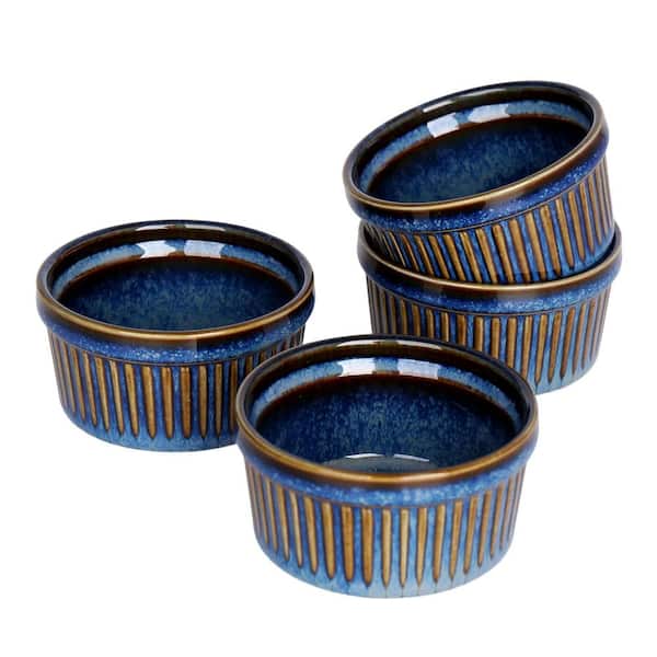 4-Piece Round Ceramic Ramekins Set with Glazed Surface, Oven Safe Custard Cups for Baking Desserts