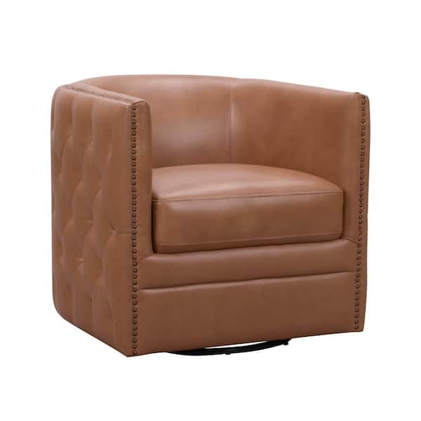 DEVON & CLAIRE Irlandia Upholstered Leather Swivel Chair, Camel