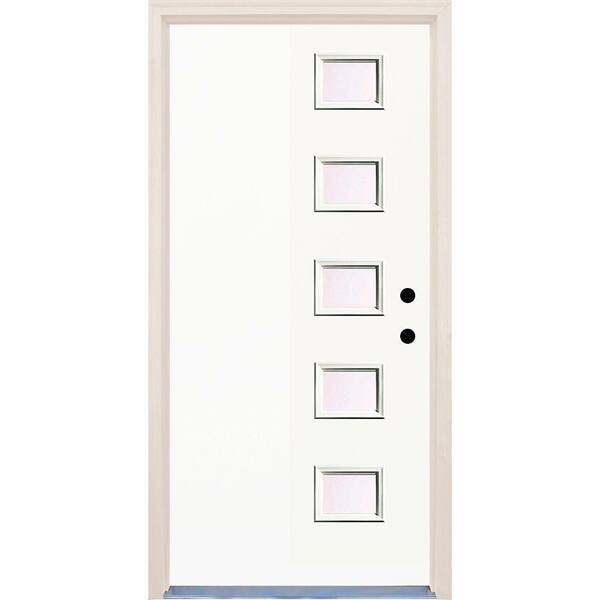 Builders Choice 36 in. x 80 in. Classic Left-Hand 5 Lite Clear Glass Painted Fiberglass Prehung Front Door with Brickmould