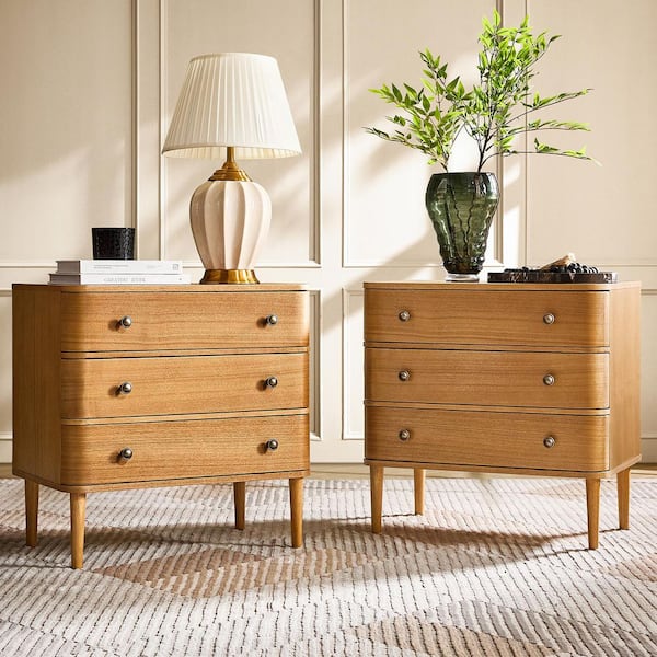 Ludwig Oak 3-Drawer 26 in. W Nightstand with Built-in Outlet (Set of 2)