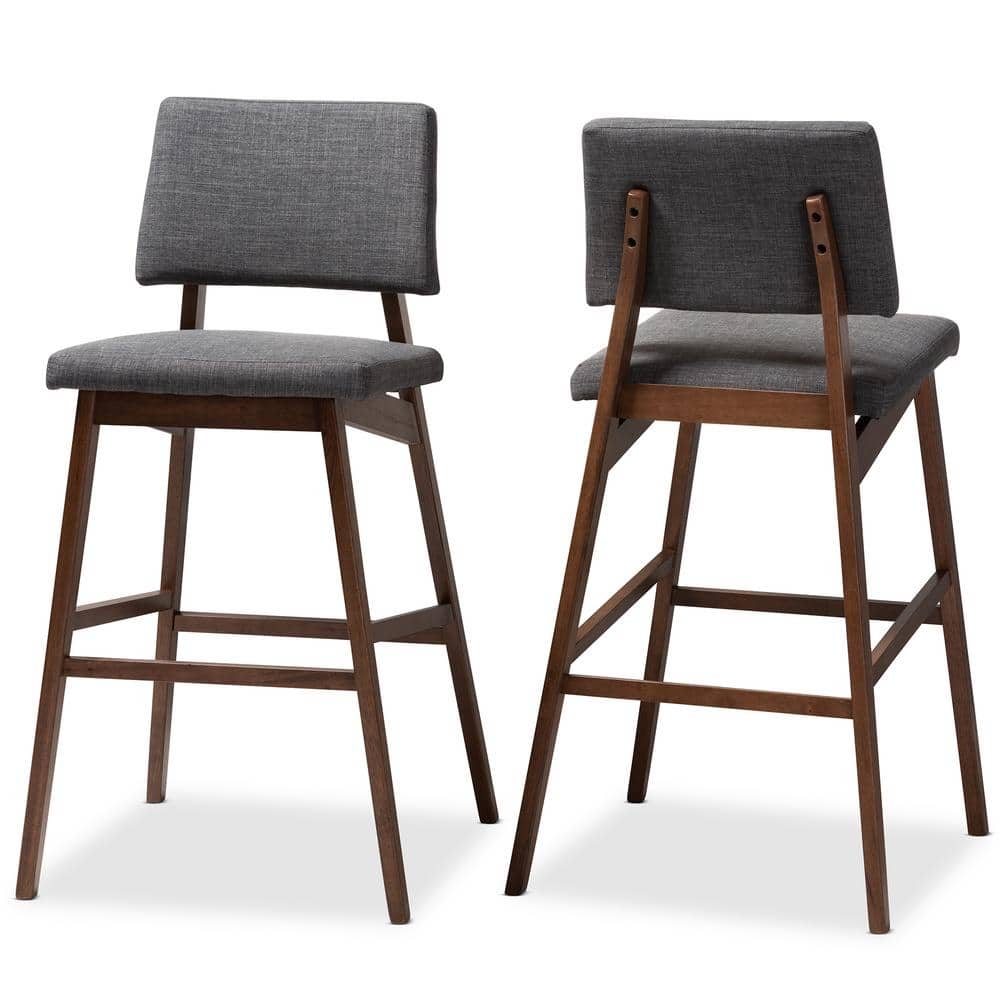 Colton Mid-Century Dark Gray and Walnut Wood Bar Stool Set