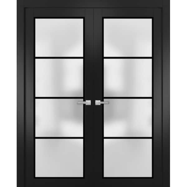 60 in. x 80 in. 2 Panel Black Matte Finished Solid Wood Sliding Door with Hardware