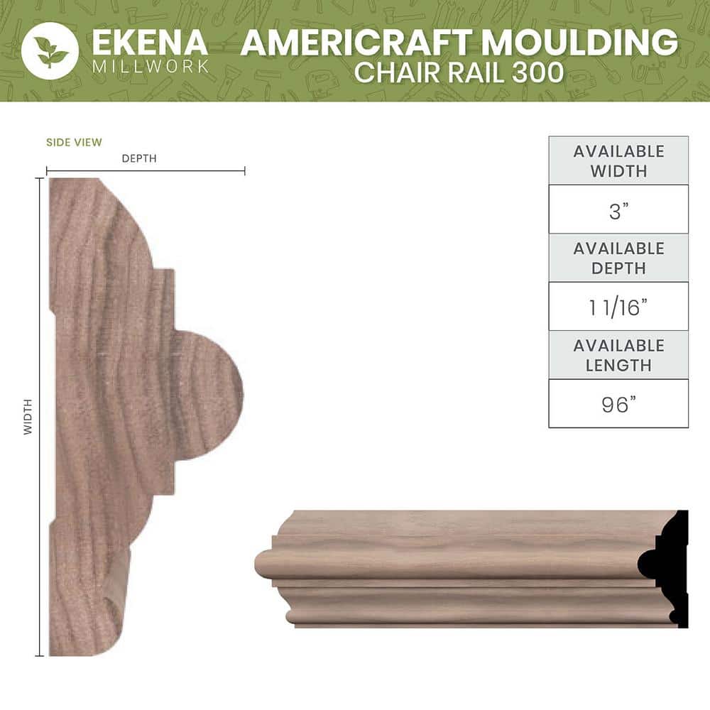 96" White Finger-Joint Pine Chair Rail Moulding