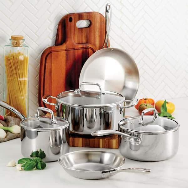 Tramontina 8 Piece Tri-Ply Clad Stainless Steel Cookware Set with Glass  Lids 80116/1010DS - The Home Depot