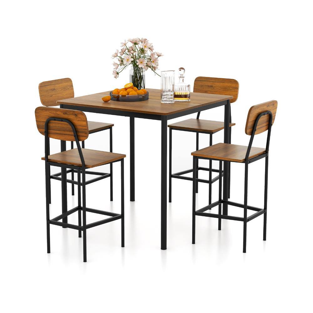 5-Piece Counter Height Outdoor Dining Set with Table and 4 Bar Stools, Walnut Finish price history on PriceWatchPro