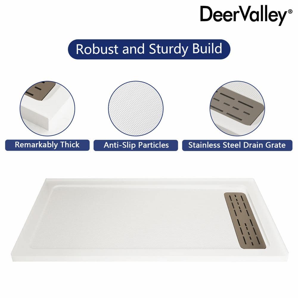 60" x 32" White Acrylic Shower Base with Stainless Steel Drain Cover