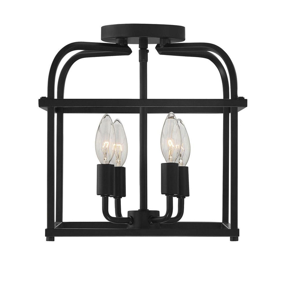 Geometric Charm 4-Light Matte Black Semi-Flush Ceiling Fixture
