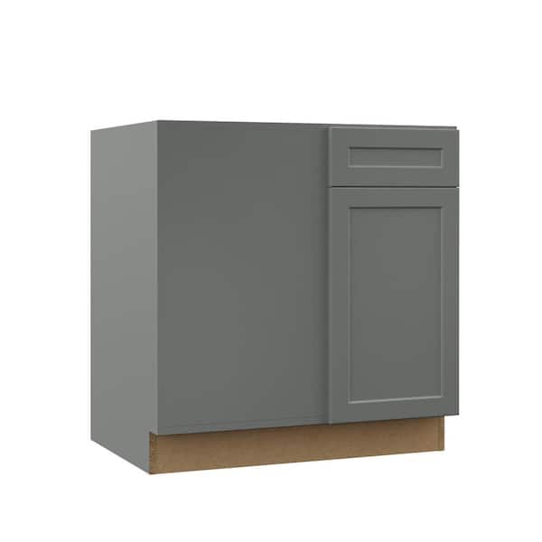 Hampton Bay Designer Series Melvern Storm Gray Shaker Assembled Corner Base Kitchen Cabinet (33 in. x 34 in. x 23 in.)