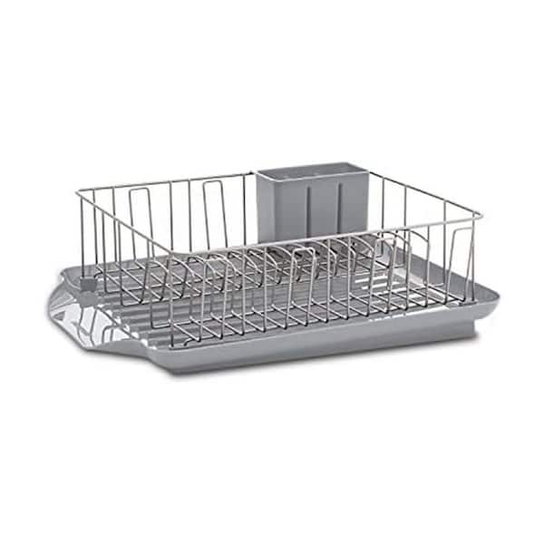 3-Piece Rust-Resistant Gray Dish Drying Rack Set with Self-Draining Board and Flatware Caddy for Kitchen Counter