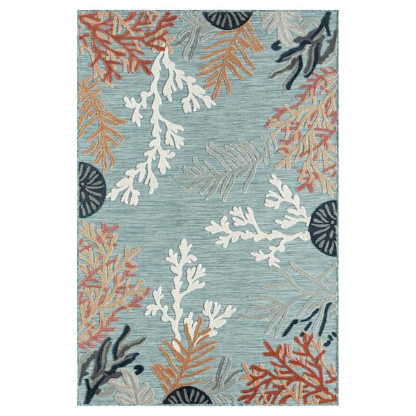 Venona Coastal Blue 5 ft. x 7 ft. Coral Reef Hi-Low Polypropylene Indoor/Outdoor Area Rug