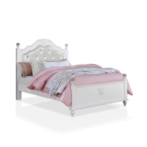 Fritza White Wood Twin Youth Bed With Nailhead Trim Padded Headboard