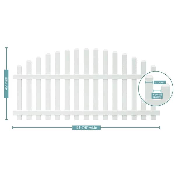 Veranda Glendale 4 ft. H x 8 ft. W White Vinyl Arched Top Spaced Picket Unassembled Fence Panel with 3 in. Dog Ear Pickets