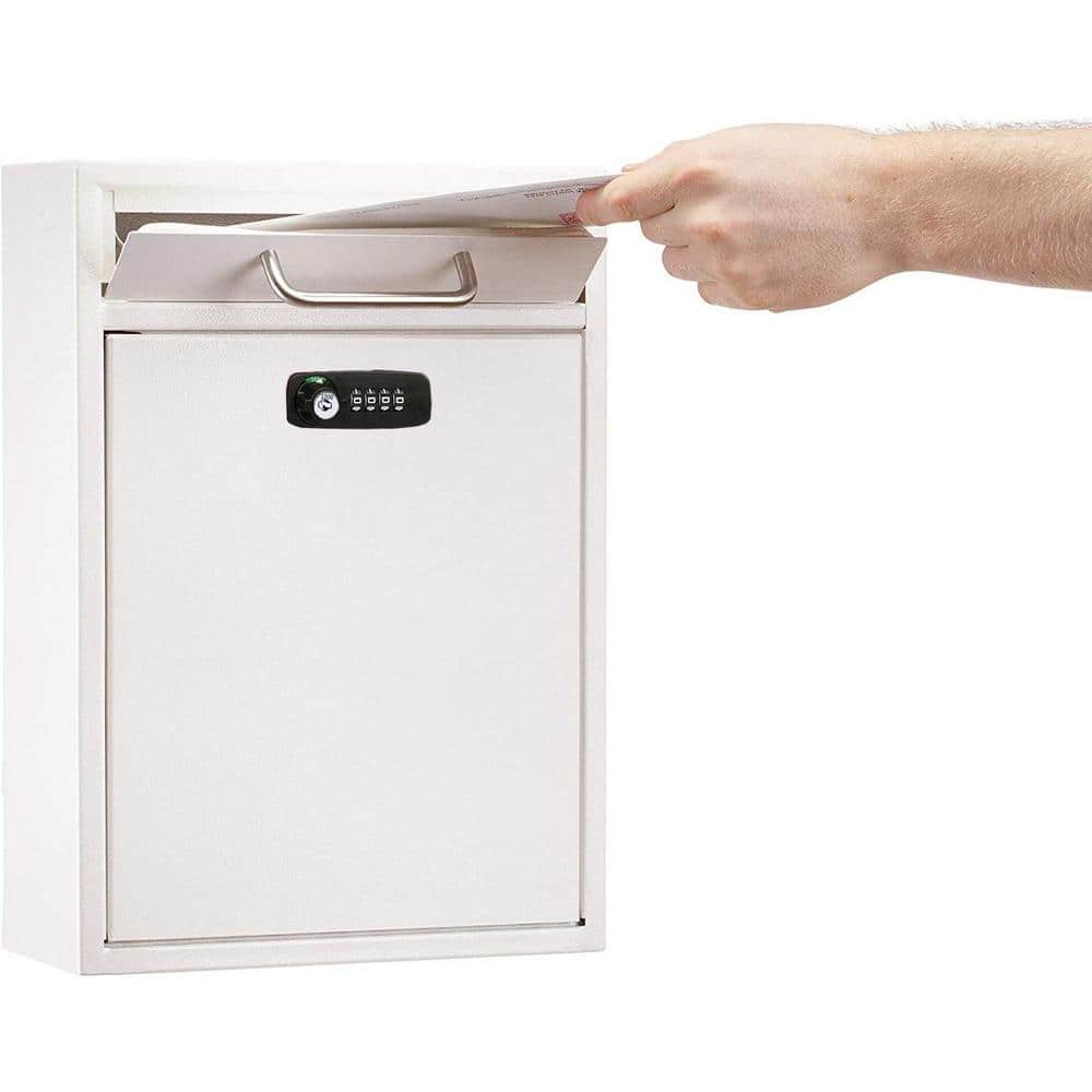 Large White Steel Wall Mount Secure Mailbox with Combination Lock