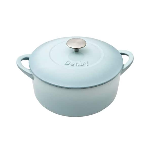 Denby Heritage Pavilion 5.5 qt. Round Cast Iron Casserole Dish in Blue with Lid