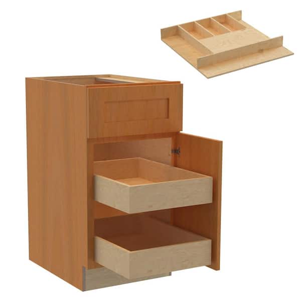 Home Decorators Collection Newport 18 in. W x 24 in. D x 34.5 in. H Assembled Plywood Base Kitchen Cabinet in Cinnamon with 2ROT Cutlery RH