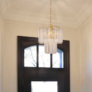 Tranquility 5-Light Polished Brass Chandelier Light Fixture with Beveled Acrylic Crystal Shade