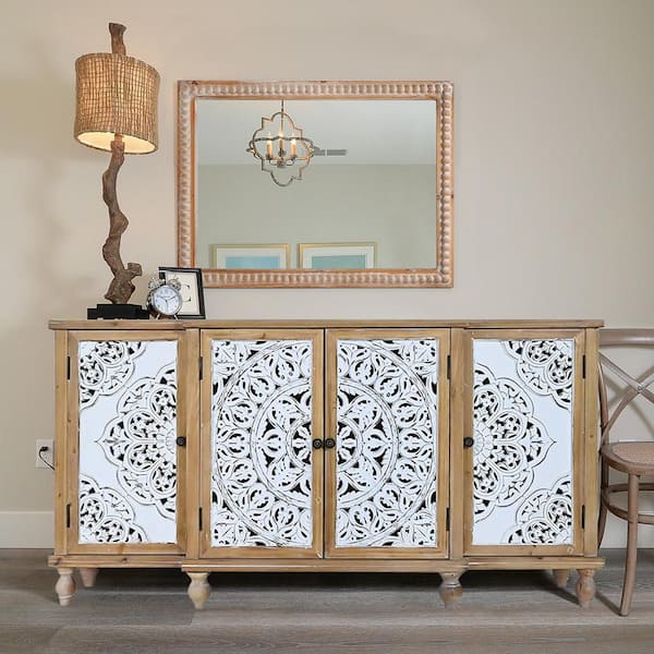Antique Natural 22.1 in W x 30 in. H Art Deco Rectangle MDF Framed Mirror Wall Mirror Wall Decor Mirror