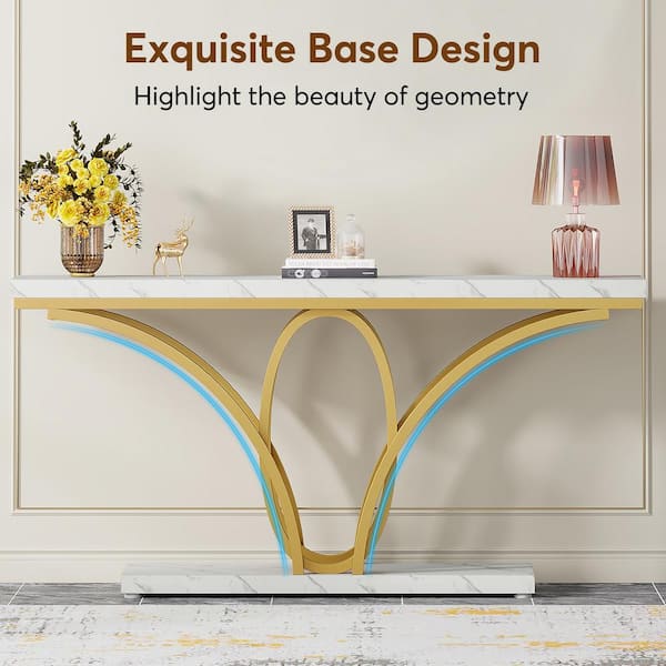 BYBLIGHT Turrella 71 in. Gold Rectangle Engineered Wood Console