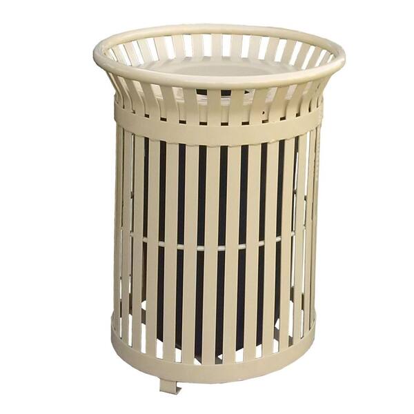 Paris 34 Gal. Tan Steel Outdoor Trash Can with Steel Lid and Plastic Liner