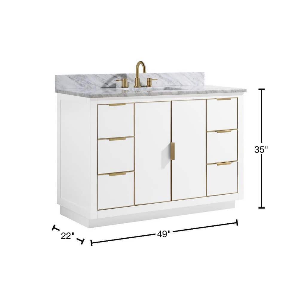 Austen 48" White Solid Wood Bathroom Vanity with Marble Top