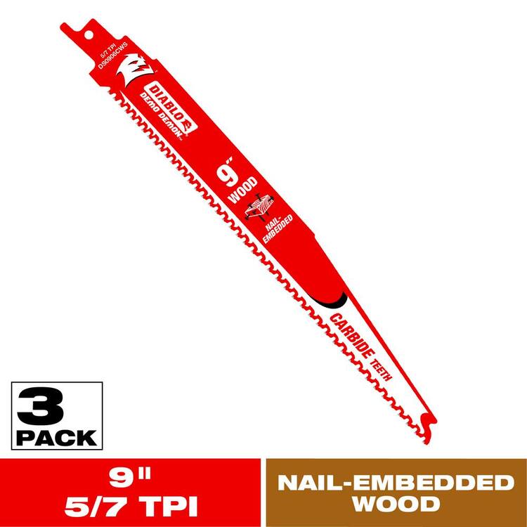 DIABLO 9 in. 5/7 TPI Demo Demon Carbide Reciprocating Saw Blades for Nail-Embedded Wood Cutting (3-Pack)