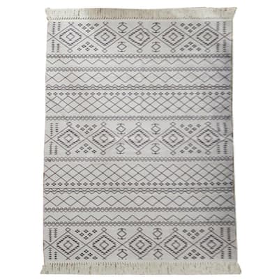 Latepis Textured Tassel Off-White 7 ft. x 10 ft. Jute and Cotton Area Rug, Beige