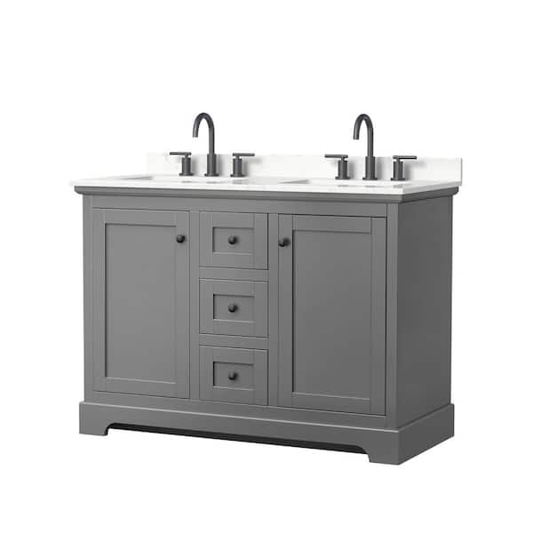 Wyndham Collection Avery 48 in. W x 22 in. D x 35 in. H Double Bath Vanity in Dark Gray with Giotto Quartz Top