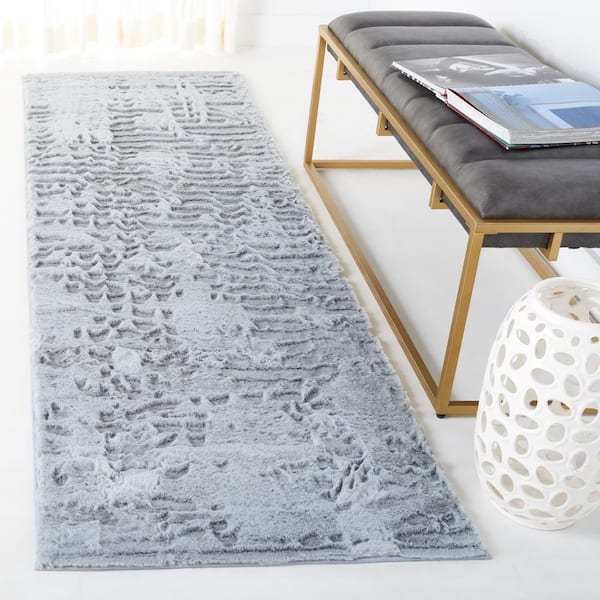 Faux Rabbit Fur Gray 3 ft. x 8 ft. Solid Flokati Runner Rug