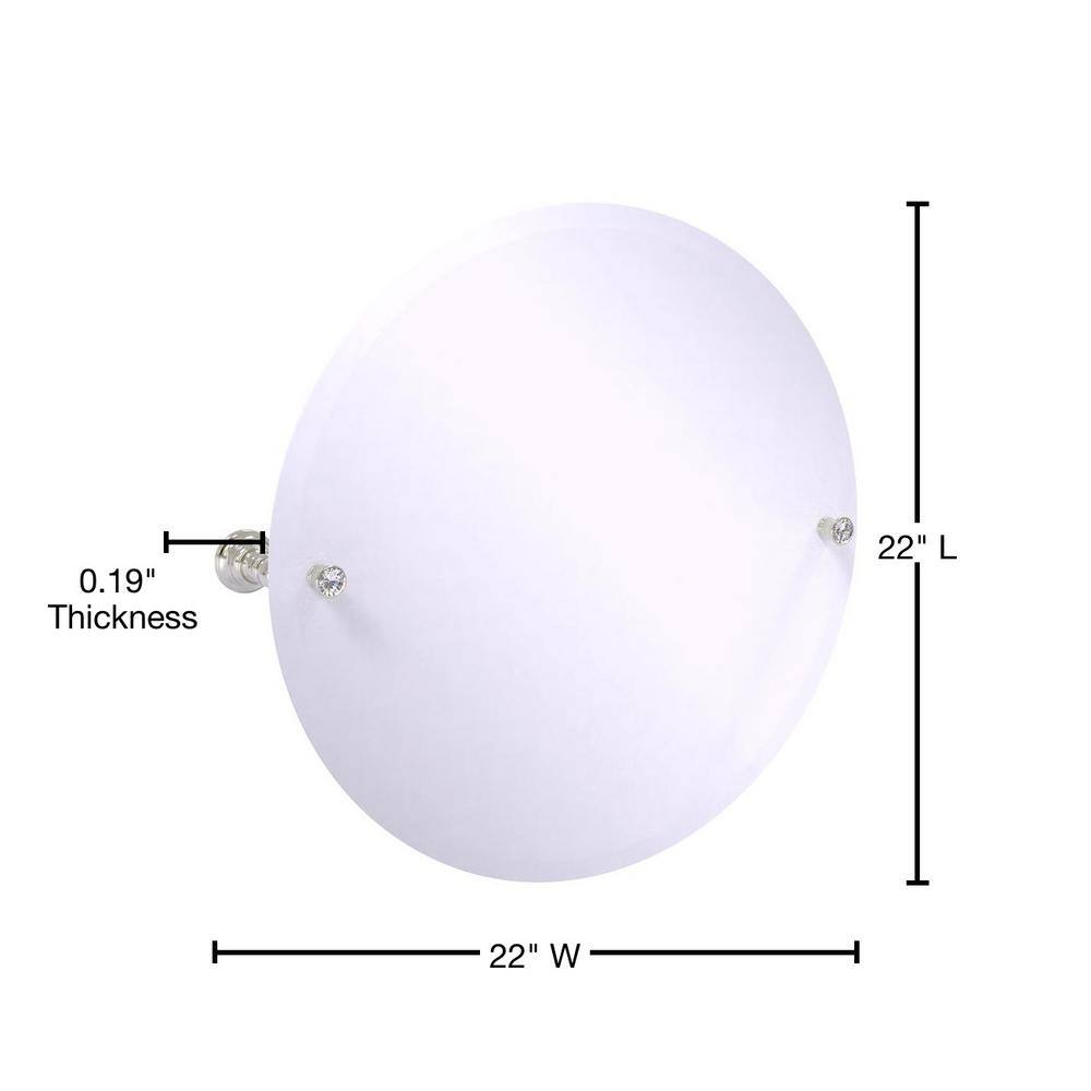 22-Inch Round Frameless Bathroom Vanity Mirror with Crystal Accents