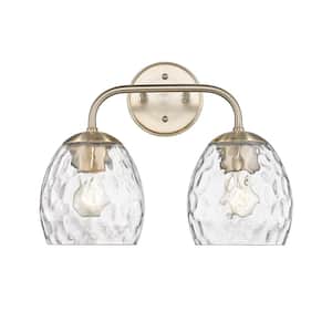 Gallos 15.25 in. 2-Light Modern Gold Vanity Light with Thumb Print Glass