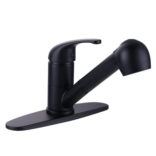 Matte Black Low Arc Pull Out Kitchen Faucet with Sprayer, Single Handle Sink Faucet with Deck Plate