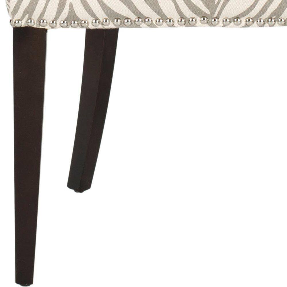 Gray Linen Upholstered High Back Side Chair with Wood Legs