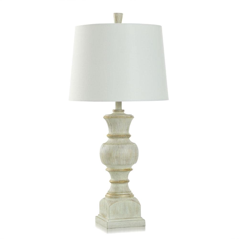 StyleCraft 30.5 in. Antique Brass Table Lamp with White Softback