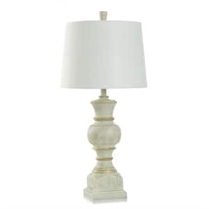 Arden 31.25 in. Cream, Gold, Brushed, White Gourd Task and Reading Table Lamp for Living Room with White Linen Shade
