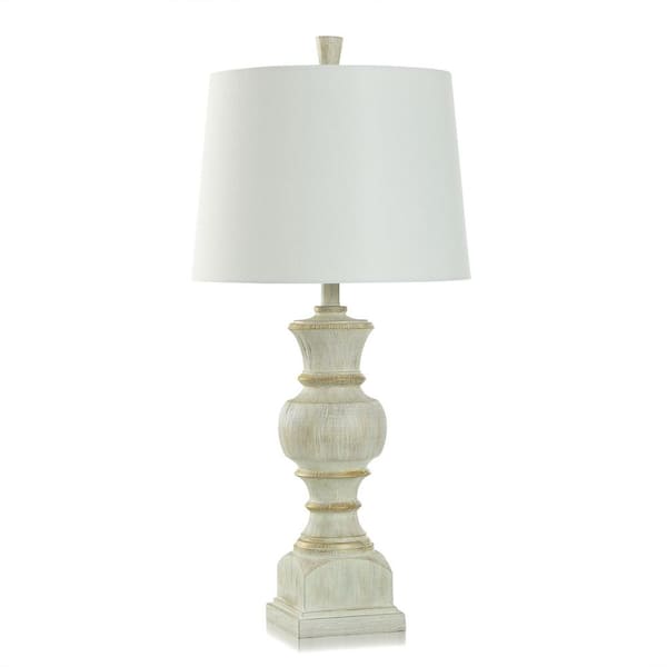 StyleCraft Arden 31.25 in. Cream, Gold, Brushed, White Gourd Task and Reading Table Lamp for Living Room with White Linen Shade