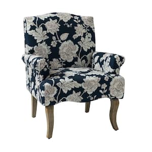 Benedict Navy Armchair with Solid Wood Legs