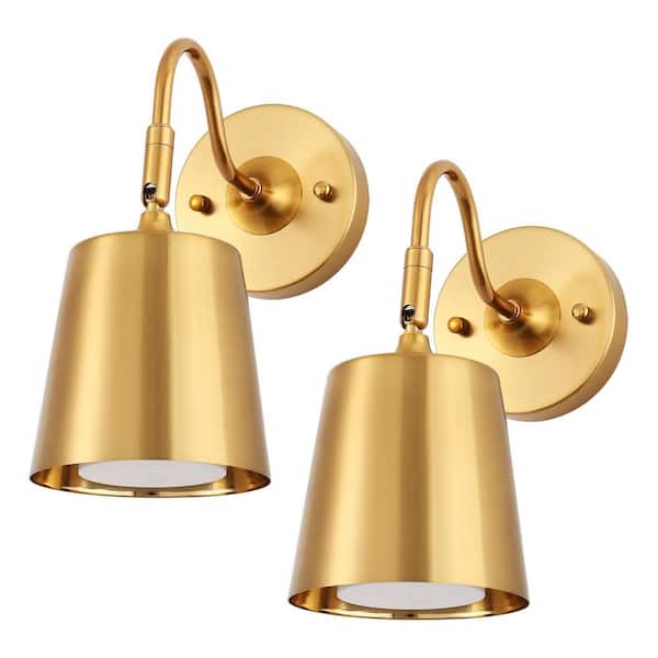 5 in. 1-Light Gold Wall Sconces, Dimmable Wall Light for Bedroom Hallway with Remote Control (2 Pack)