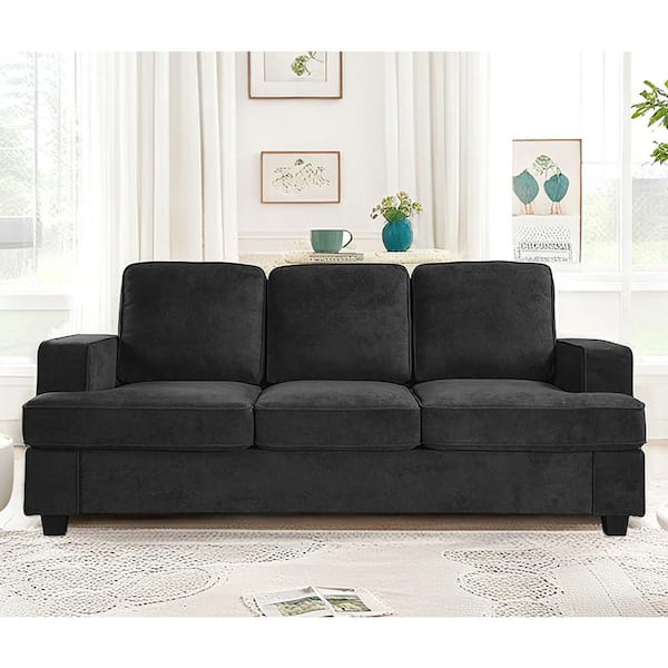 US Pride Furniture Beauti 84 in. Wide Square Arm Velvet Modern Rectangle Sofa in. Black